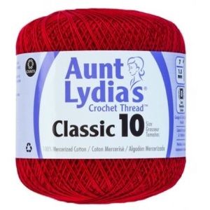 9 ROLL BUNDLE of Aunt Lydia’s Bright Red Crochet Yarn Size 10
